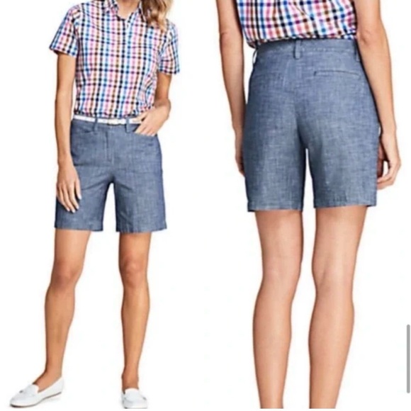 Lands End  Chambray Mid Rise Bermuda Shorts  9” SZ 18 100% Cotton Casual NWT - Picture 3 of 11